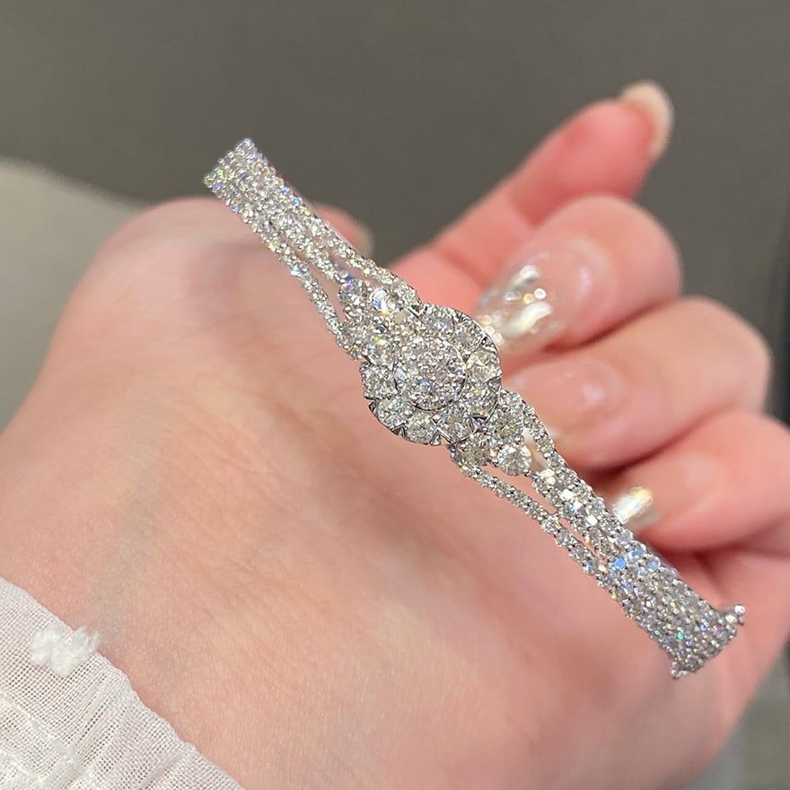 14k Gold 3 Ct Natural H Diamond Bangle - 4