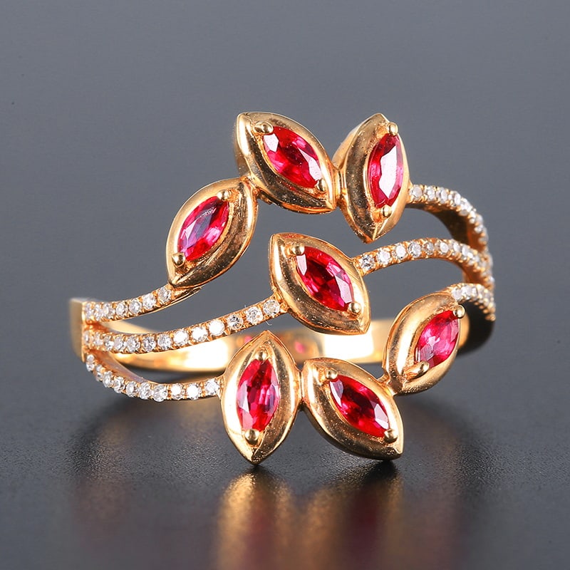 14k Gold 0.58 Ctw Natural Ruby & Diamond Ring - 4