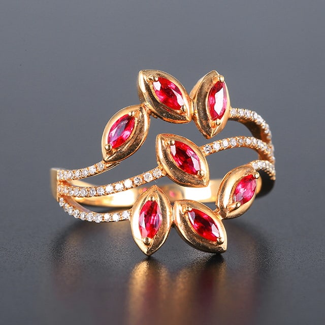 14k Gold 0.58 Ctw Natural Ruby & Diamond Ring - 6