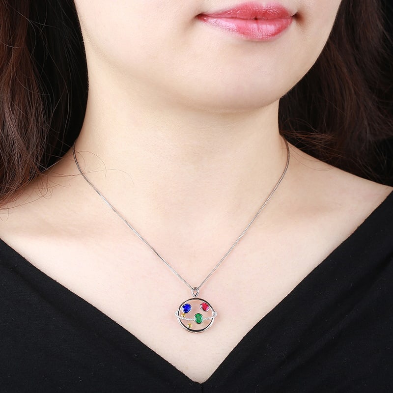 14k Gold 1.00 Ctw Natural Ruby & Emerald & Sapphire & Diamond Pendant( Without Chain ) - 5