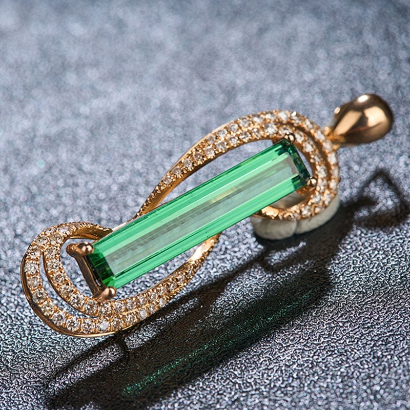 14k Gold 2.51 Ctw Natural Tourmaline & Diamond Pendant( Without Chain ) - 4
