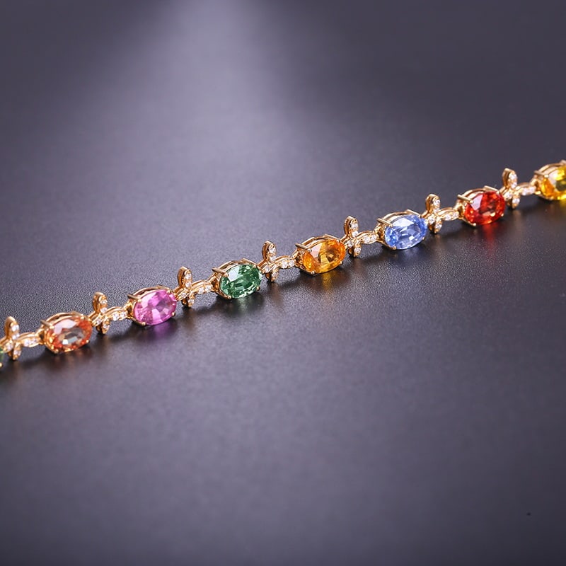 14k Gold 5.83 Ctw Natural Sapphire & Diamond Bracelet - 4