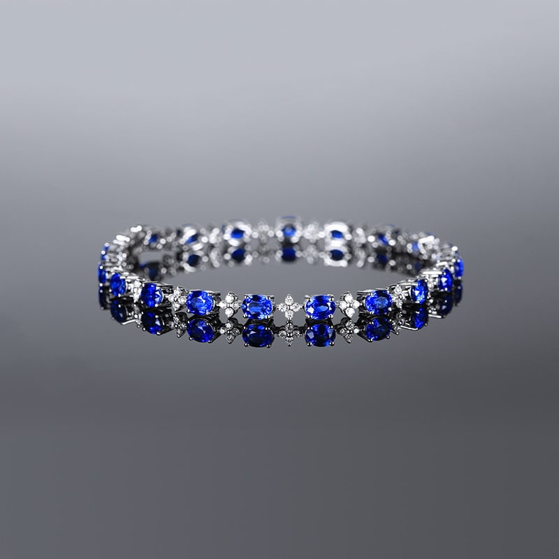14k Gold 7.34 Ctw Natural Sapphire & Diamond Bracelet - 3