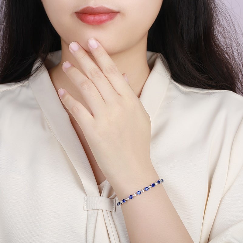 14k Gold 7.34 Ctw Natural Sapphire & Diamond Bracelet - 6