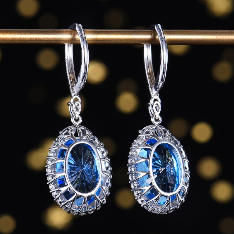 14k Gold 15.19 Ctw Natural Topaz & Sapphire Earrings - 4