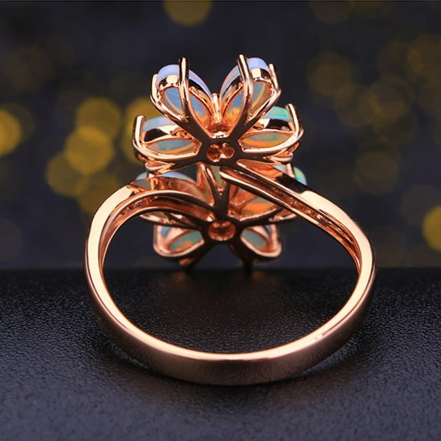 14k Gold 1.78 Ctw Natural Opal & Diamond Ring - 3