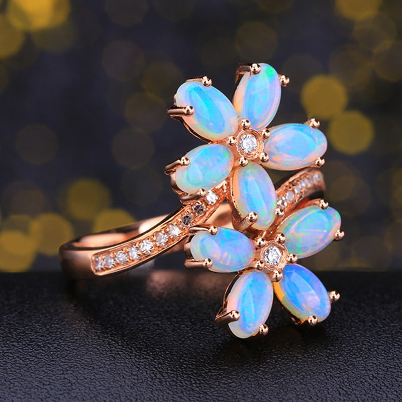 14k Gold 1.78 Ctw Natural Opal & Diamond Ring - 5