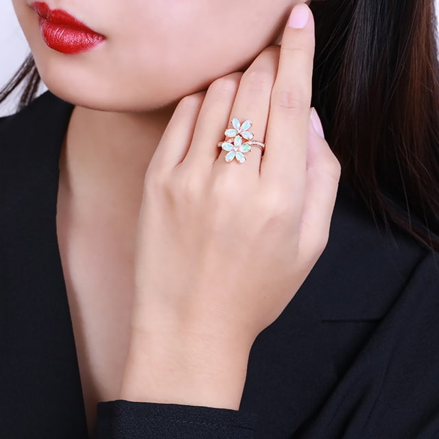 14k Gold 1.78 Ctw Natural Opal & Diamond Ring - 6