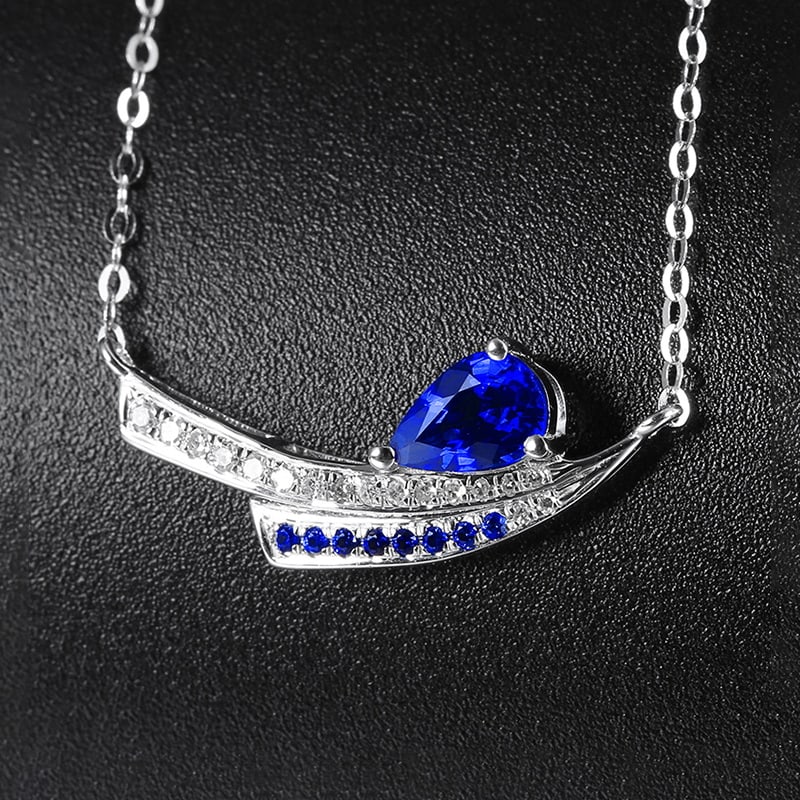 14k Gold 0.51 Ctw Natural Sapphire & Sapphire Necklace: Ref:230939126 // gold content:14k gold // main gemstone:sapphire // shape:pear // carat weight:0. 48ct // color:blue // treatment:natural // // adjacent gemstone 2 : sapphire // shape:round //