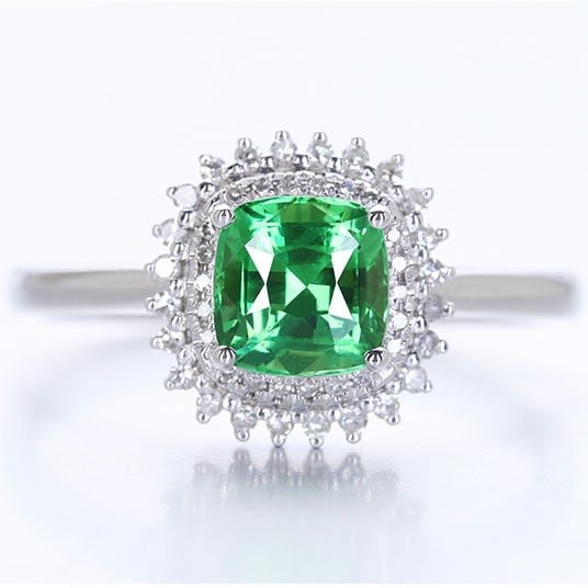 14k Gold 1 Ct Natural Tsavorite & Diamond Ring - 2