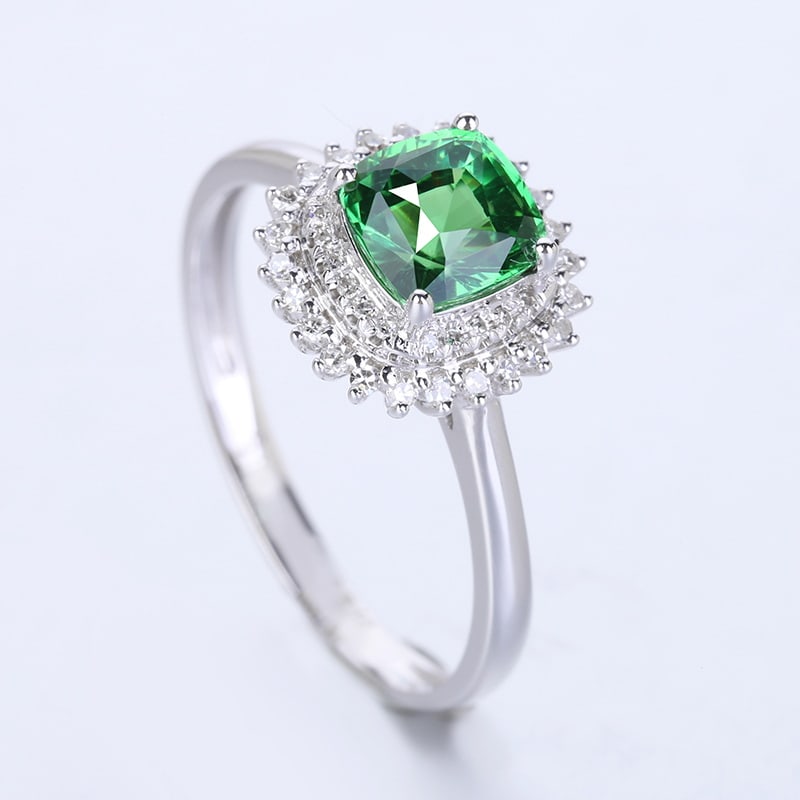 14k Gold 1 Ct Natural Tsavorite & Diamond Ring - 3