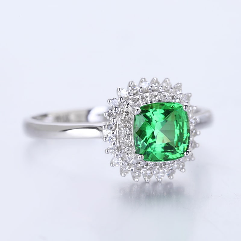14k Gold 1 Ct Natural Tsavorite & Diamond Ring - 4