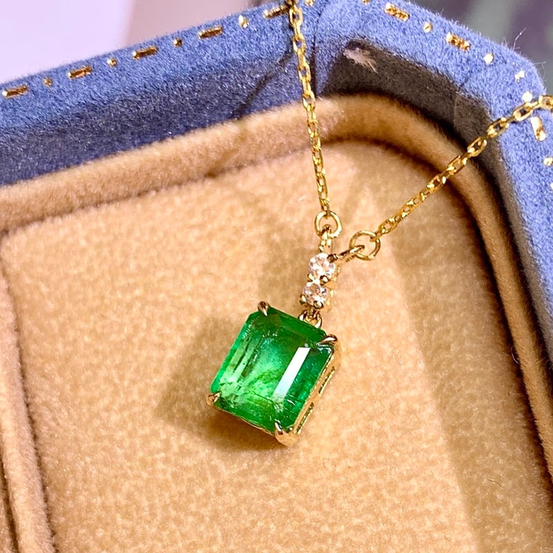 14k Gold 0.9 Ct Natural Emerald & Sapphire Necklace - 2