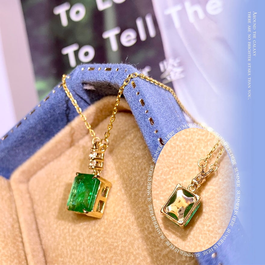 14k Gold 0.9 Ct Natural Emerald & Sapphire Necklace - 3