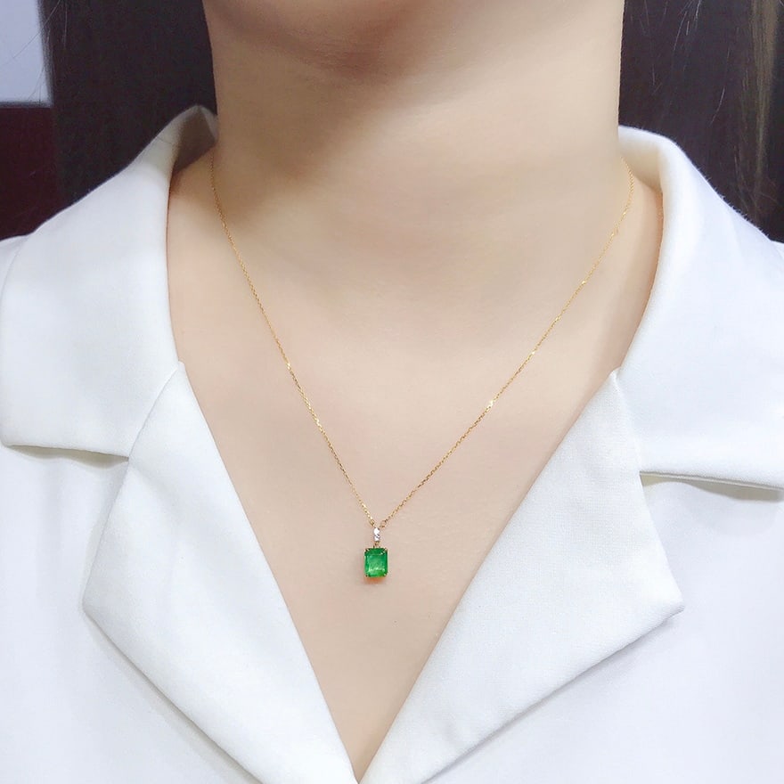 14k Gold 0.9 Ct Natural Emerald & Sapphire Necklace - 4