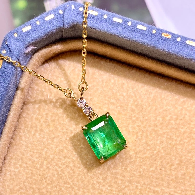 14k Gold 0.9 Ct Natural Emerald & Sapphire Necklace - 5