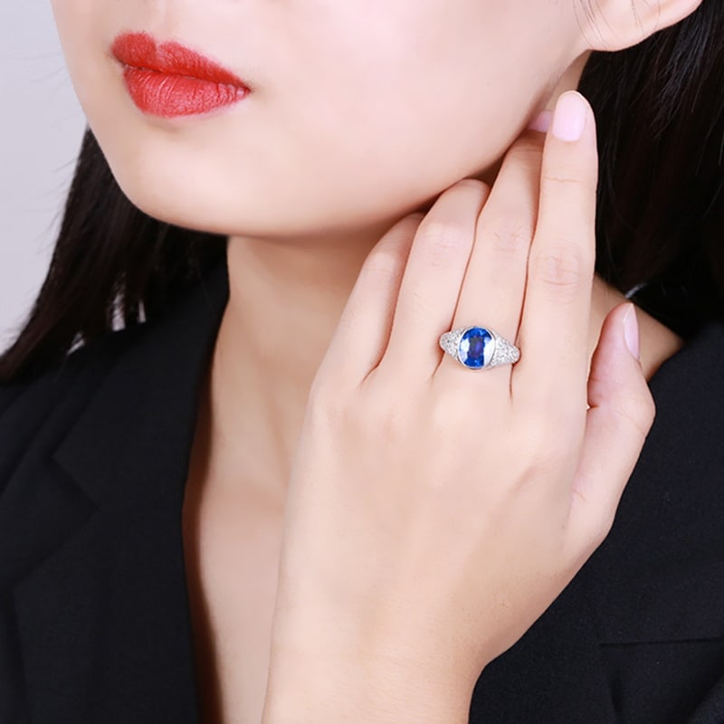 14k Gold 3.89 Ctw Natural Sapphire & Diamond Ring - 2