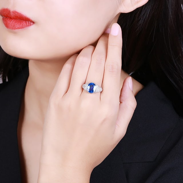 14k Gold 3.89 Ctw Natural Sapphire & Diamond Ring - 4