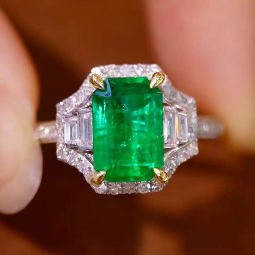 14k Gold 1.99 Ctw Vivid Green Natural Emerald & Diamond Ring - 6