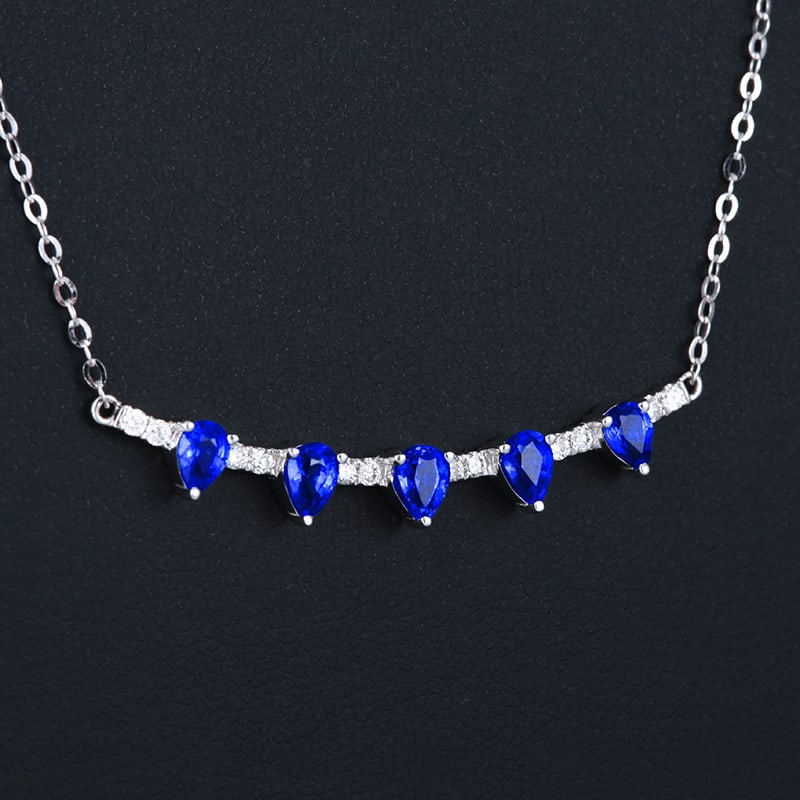 14k Gold 1.07 Ctw Natural Sapphire & Diamond Necklace - 3