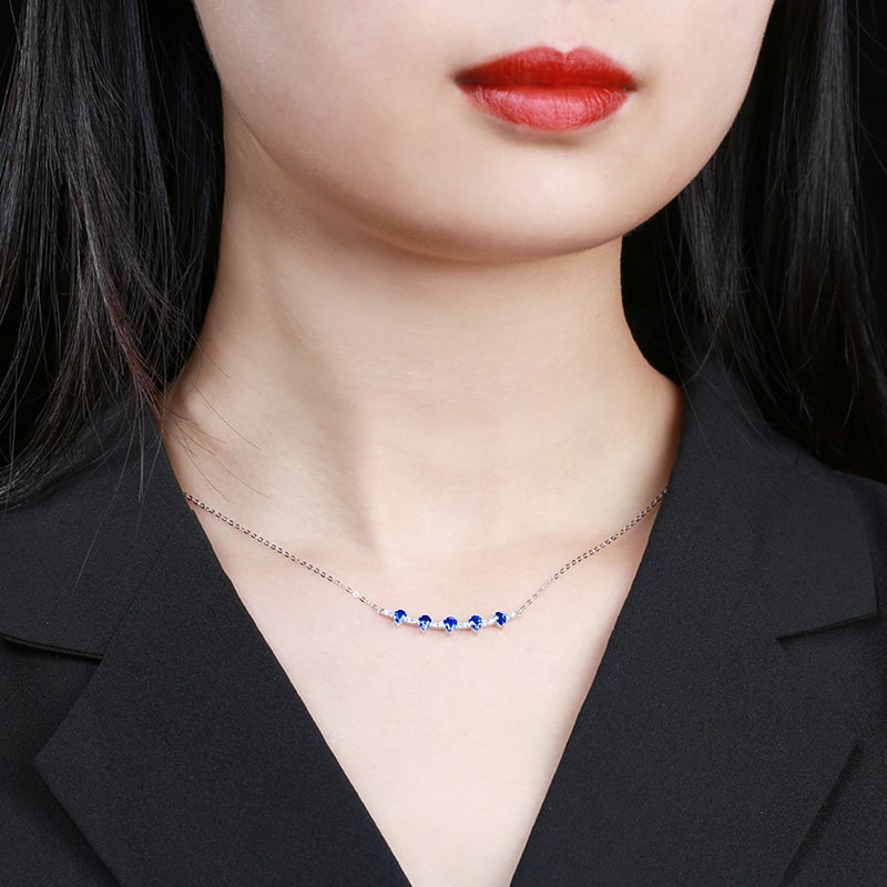 14k Gold 1.07 Ctw Natural Sapphire & Diamond Necklace - 4