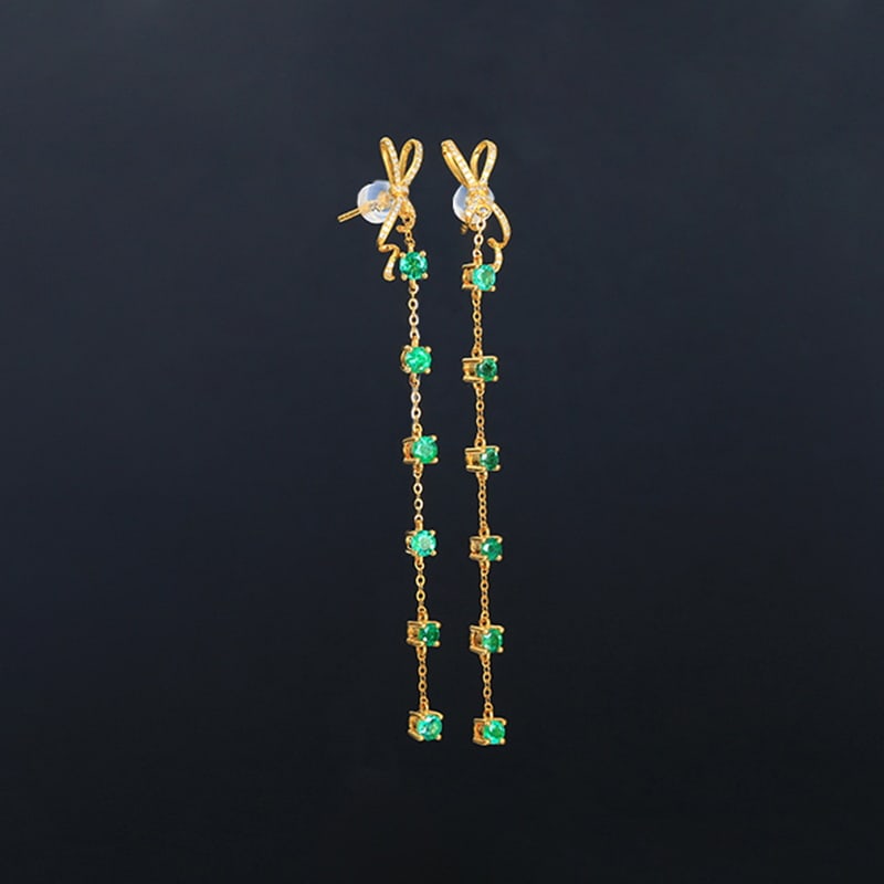 14k Gold 1.97 Ctw Vivid Green Natural Emerald & Diamond Earrings - 2