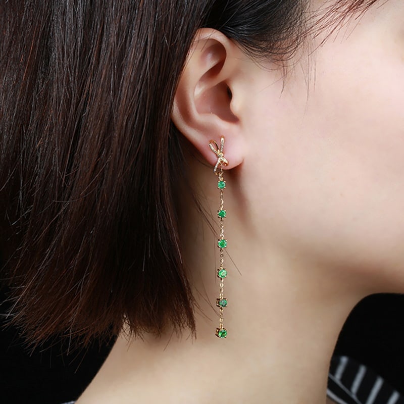 14k Gold 1.97 Ctw Vivid Green Natural Emerald & Diamond Earrings - 3