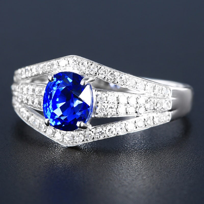 14k Gold 1.92 Ctw Vivid Blue Natural Sapphire & Diamond Ring - 2