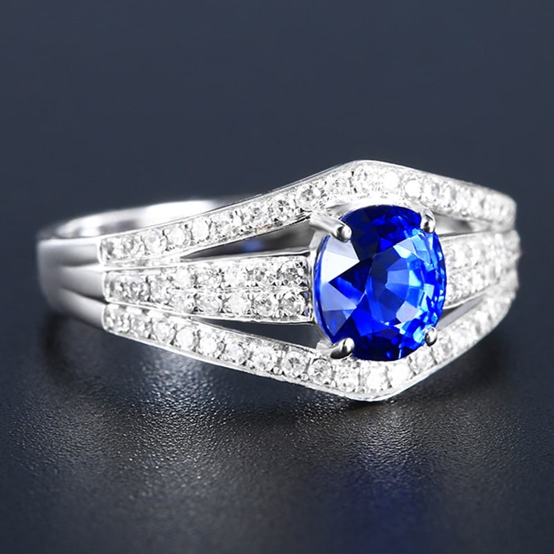 14k Gold 1.92 Ctw Vivid Blue Natural Sapphire & Diamond Ring - 3