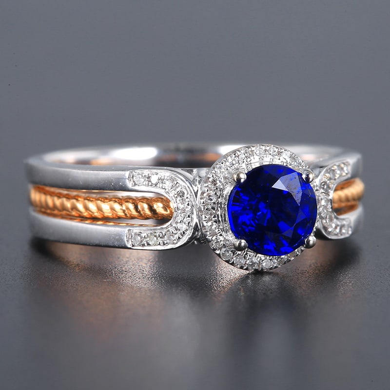 14k Gold 0.72 Ctw Vivid Blue Natural Sapphire & Diamond Ring - 3