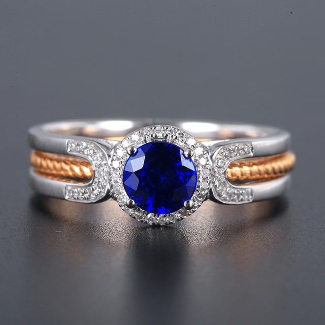 14k Gold 0.72 Ctw Vivid Blue Natural Sapphire & Diamond Ring - 5