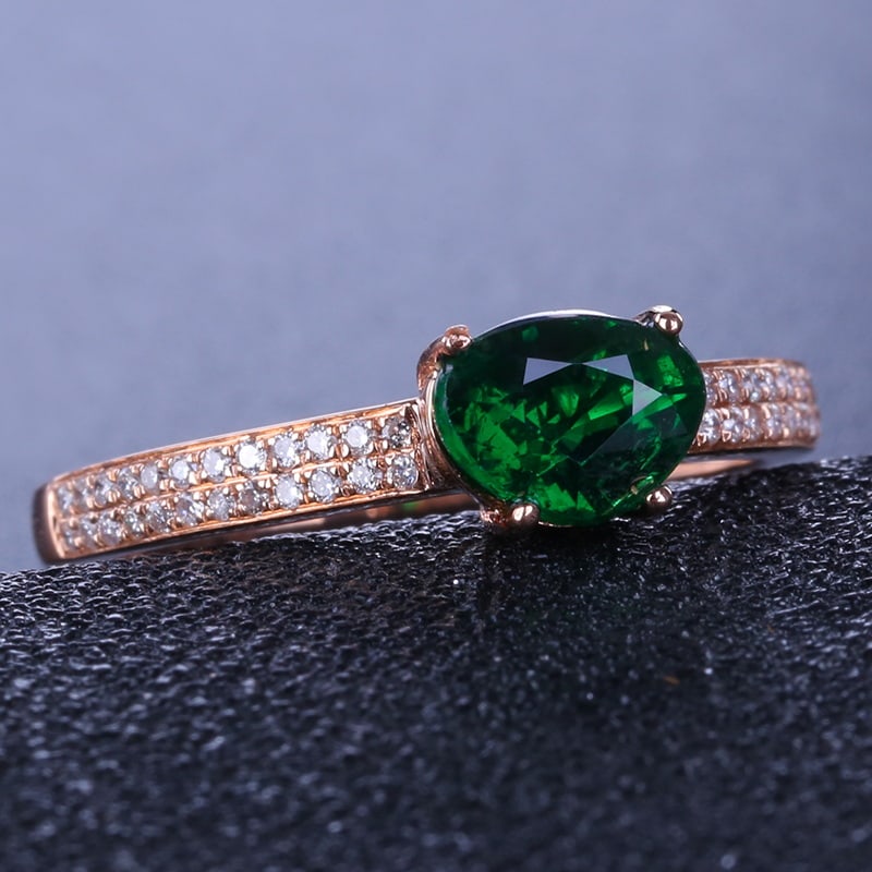 14k Gold 1.15 Ctw Vivid Green Natural Tsavorite & Diamond Ring - 6