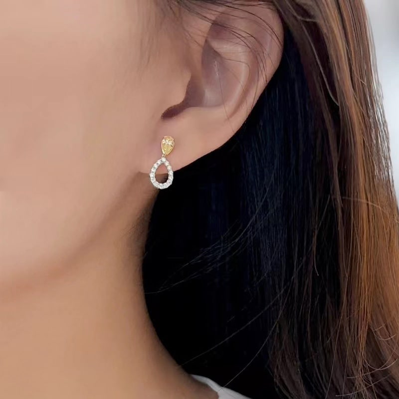 14k Gold 0.6 Ctw Natural Yellow Diamond & Diamond Earrings - 4