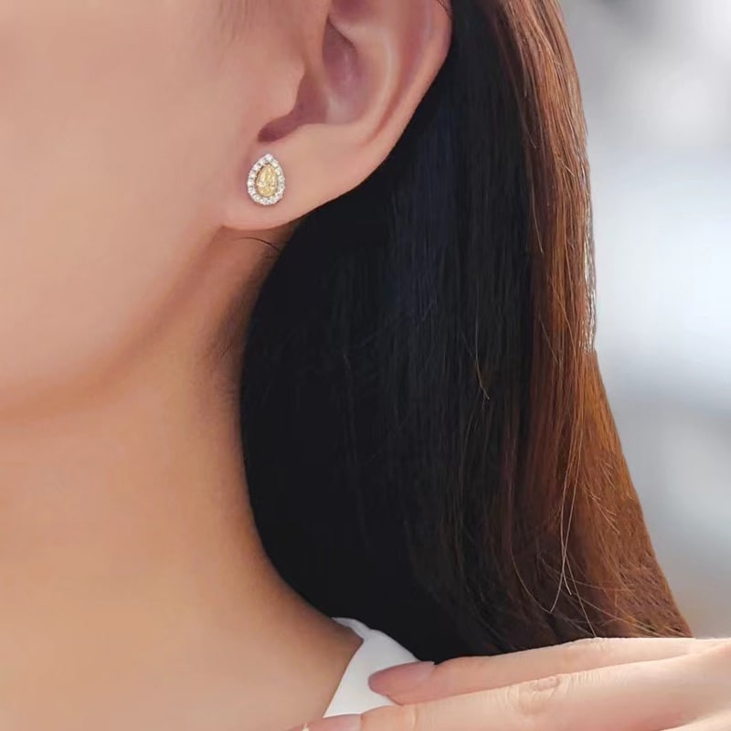 14k Gold 0.6 Ctw Natural Yellow Diamond & Diamond Earrings - 7