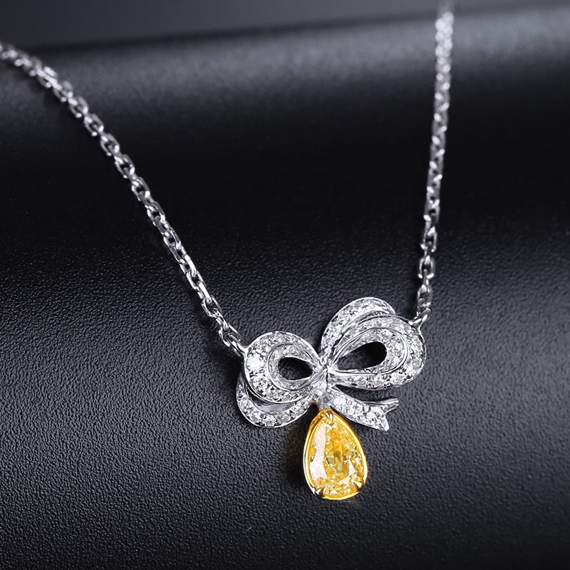 14k Gold 0.21 Ctw Natural Yellow Diamond & Diamond Necklace - 2