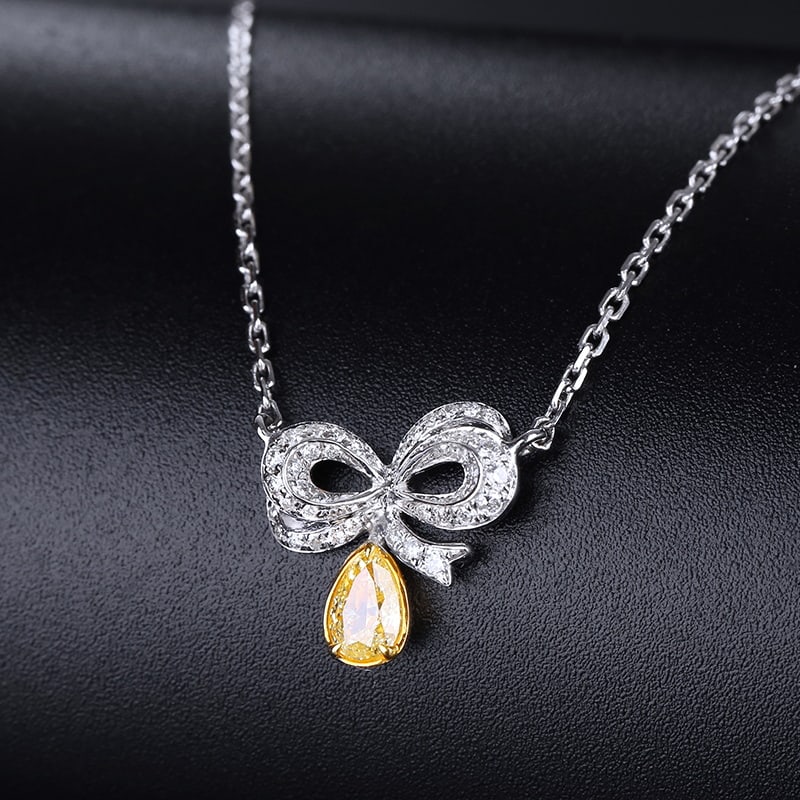 14k Gold 0.21 Ctw Natural Yellow Diamond & Diamond Necklace - 4