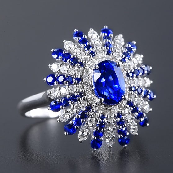 14k Gold 2.26 Ctw Vivid Blue Natural Sapphire & Diamond Ring - 2