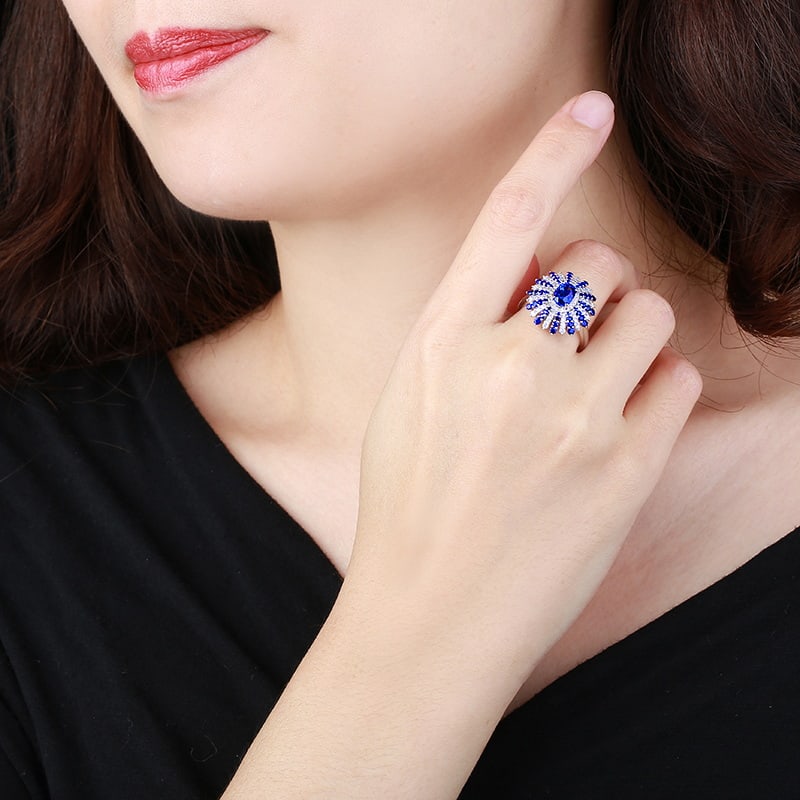 14k Gold 2.26 Ctw Vivid Blue Natural Sapphire & Diamond Ring - 3