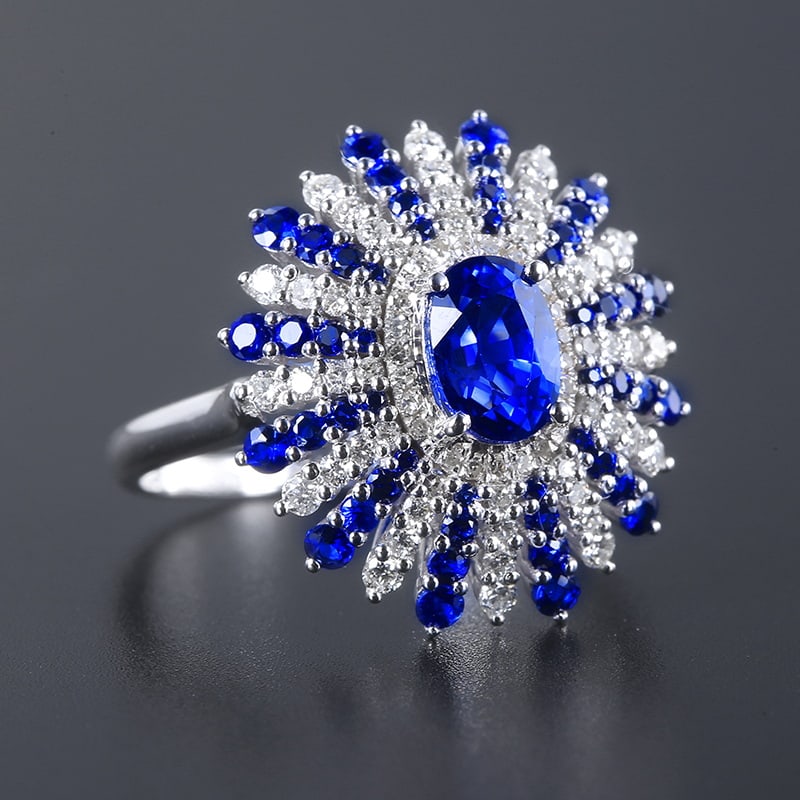 14k Gold 2.26 Ctw Vivid Blue Natural Sapphire & Diamond Ring - 6
