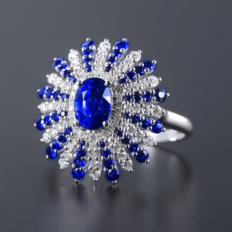 14k Gold 2.26 Ctw Vivid Blue Natural Sapphire & Diamond Ring - 7