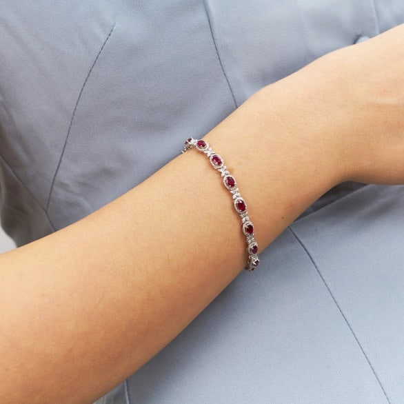 14k Gold 5.00 Ctw Natural Ruby & Diamond Bracelet - 3