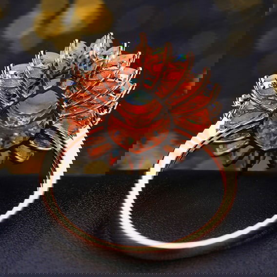 14k Gold 1.59 Ctw Natural Opal & Diamond Ring - 2