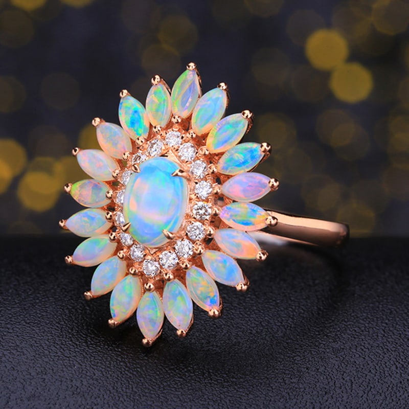 14k Gold 1.59 Ctw Natural Opal & Diamond Ring - 4