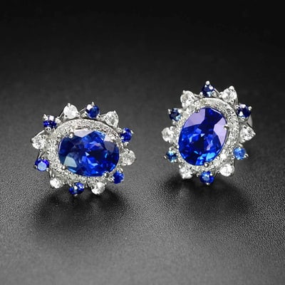 14k Gold 2.67 Ctw Natural Sapphire & Diamond Earrings - 2