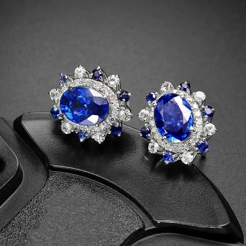 14k Gold 2.67 Ctw Natural Sapphire & Diamond Earrings - 3