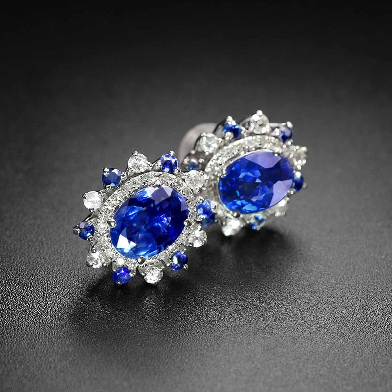 14k Gold 2.67 Ctw Natural Sapphire & Diamond Earrings - 4