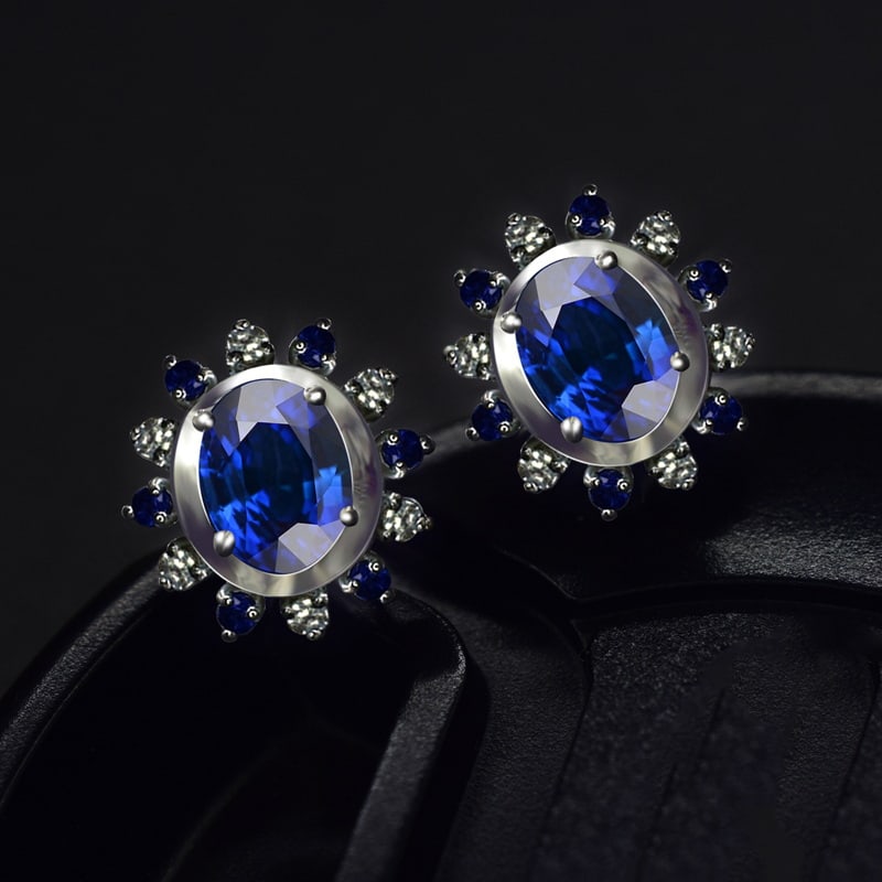 14k Gold 2.33 Ctw Natural Sapphire & Sapphire Earrings - 4