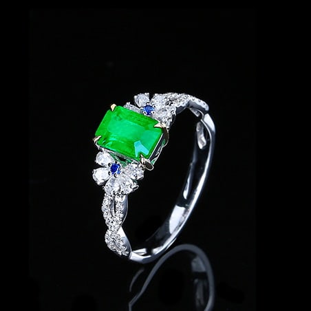 14k Gold 1.22 Ctw Vivid Green Natural Emerald & Diamond Ring - 3