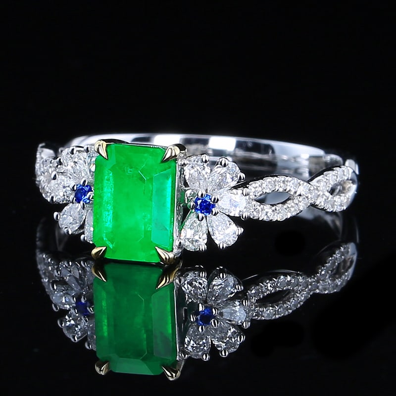 14k Gold 1.22 Ctw Vivid Green Natural Emerald & Diamond Ring - 4