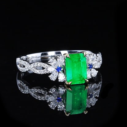 14k Gold 1.22 Ctw Vivid Green Natural Emerald & Diamond Ring - 5